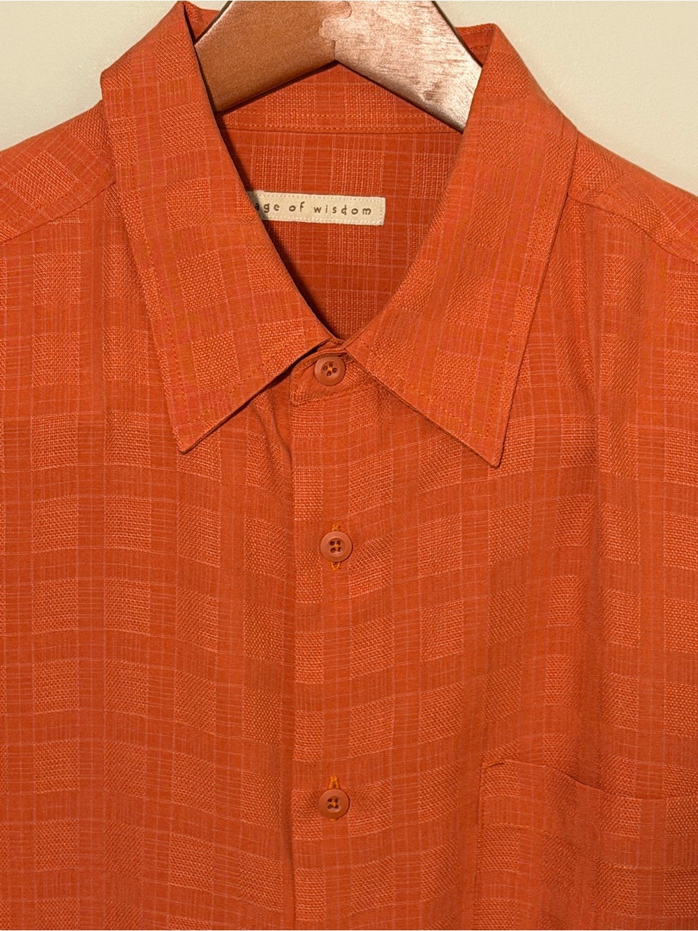 Age of Wisdom Island Style 89% Modal 11% Poly Orange Men's Button-Up Shirt